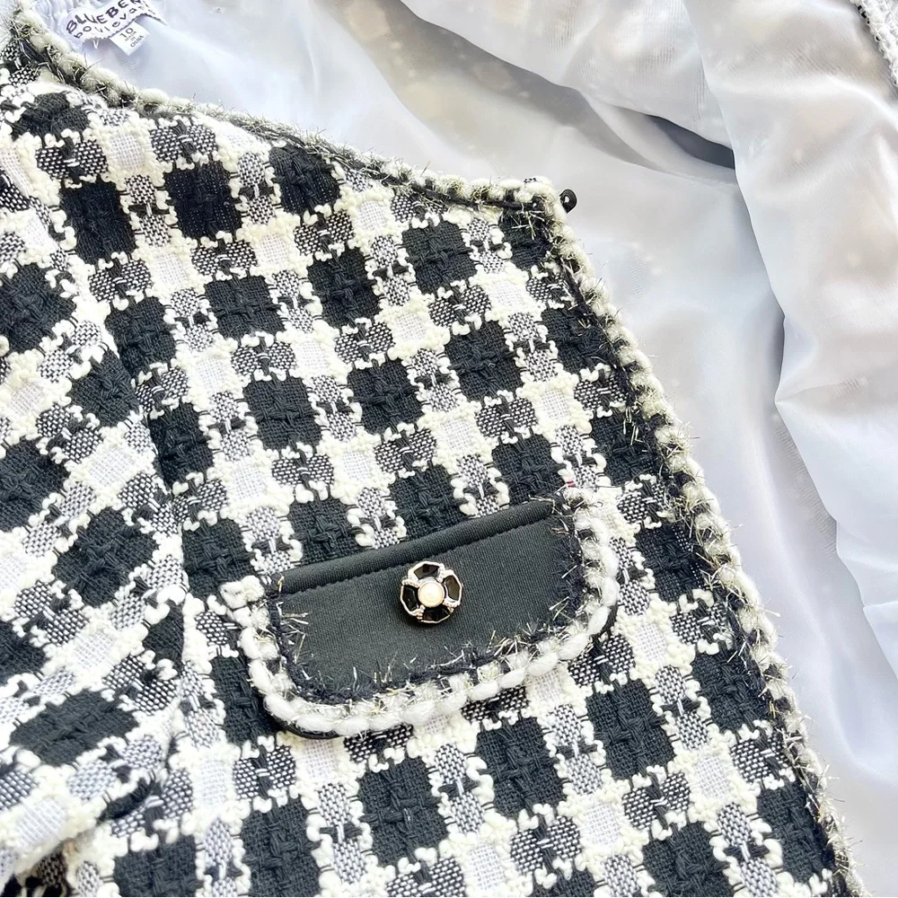 NWOT Girls Houndstooth Coat and Dress Set Black & White Tulle Twill Size 10 - Picture 5 of 11